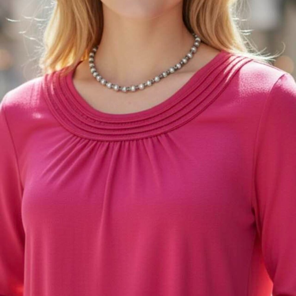 Talbots SZ X (14) Bright Pink Brushed Cotton Tee. Decorative neck detail. Travel